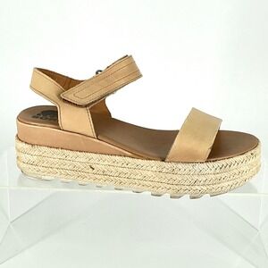 Sorel Womens Size 7 Cameron Flatform Espadrille Tan Leather Platform Sandals